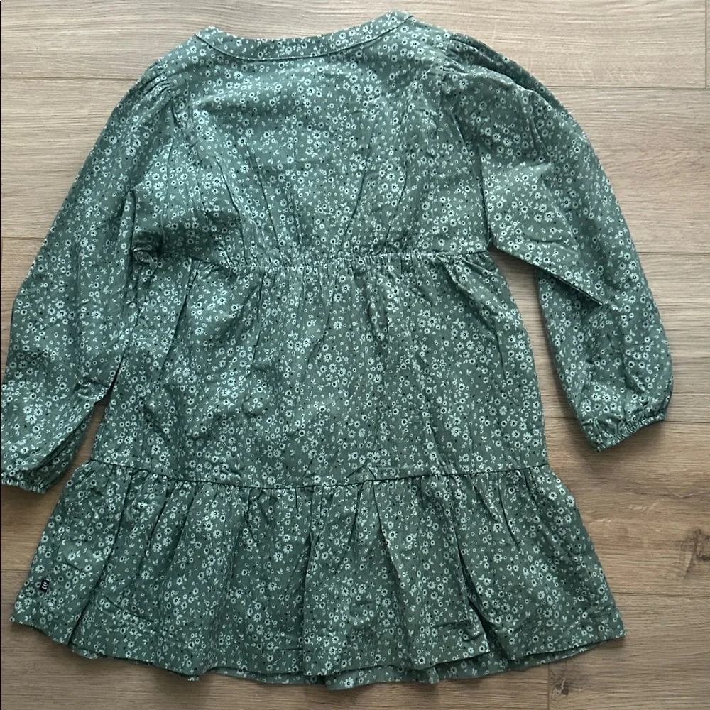 GAP Kids Green floral corduroy tiered Patterned Dress 7/8